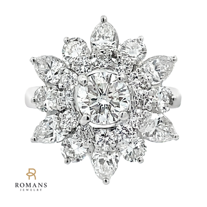 Cocktail Cluster Diamond Ring Platinum 3.20CT