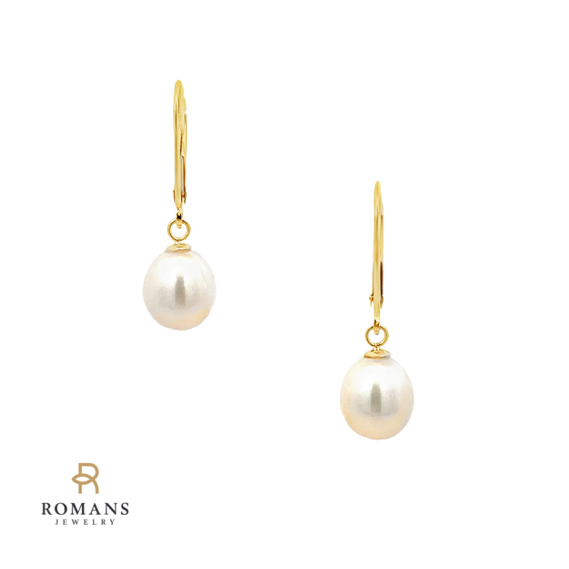 Cultured Freshwater Pearl Dangle Earrings 14K Yellow Gold