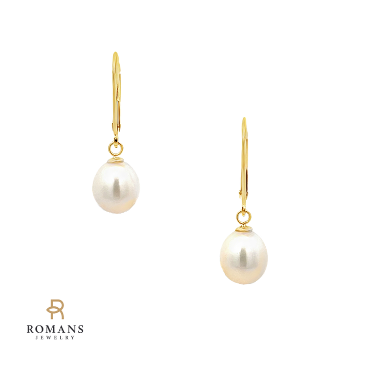 Cultured Freshwater Pearl Dangle Earrings 14K Yellow Gold