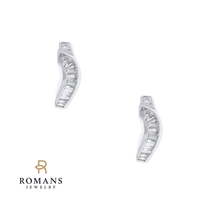 Curved Baguette Stud Earrings 14K White Gold .44CTW