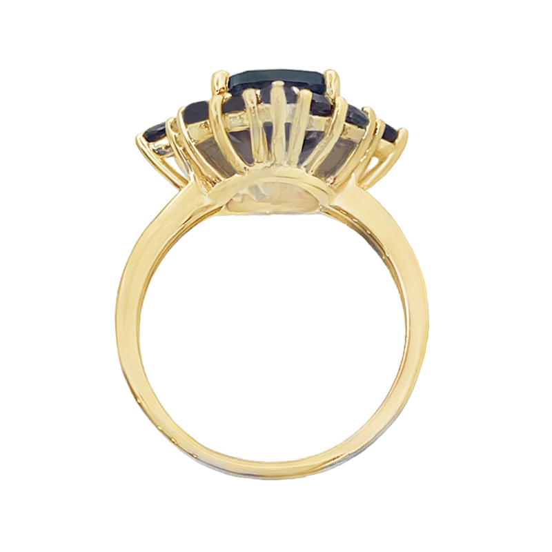 Cushion Cut Garnet & Garnet Halo Ring 14K Yellow Gold 4.36CTW