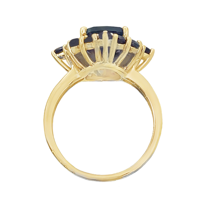 Cushion Cut Garnet & Garnet Halo Ring 14K Yellow Gold 4.36CTW