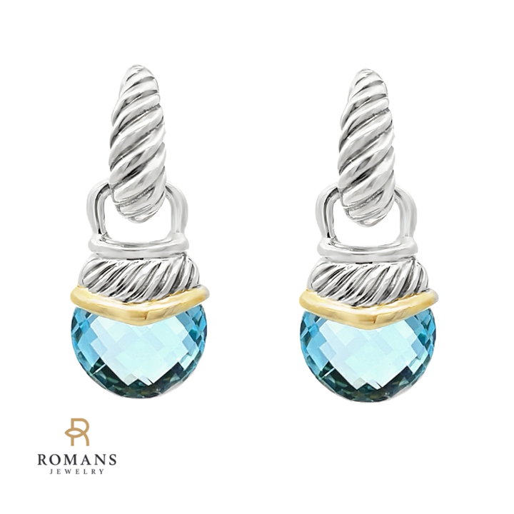 David Yurman Acorn Topaz Earrings 14K Yellow Gold & Sterling Silver
