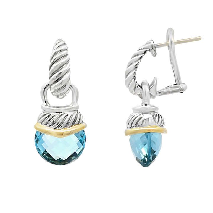 David Yurman Acorn Topaz Earrings 14K Yellow Gold & Sterling Silver