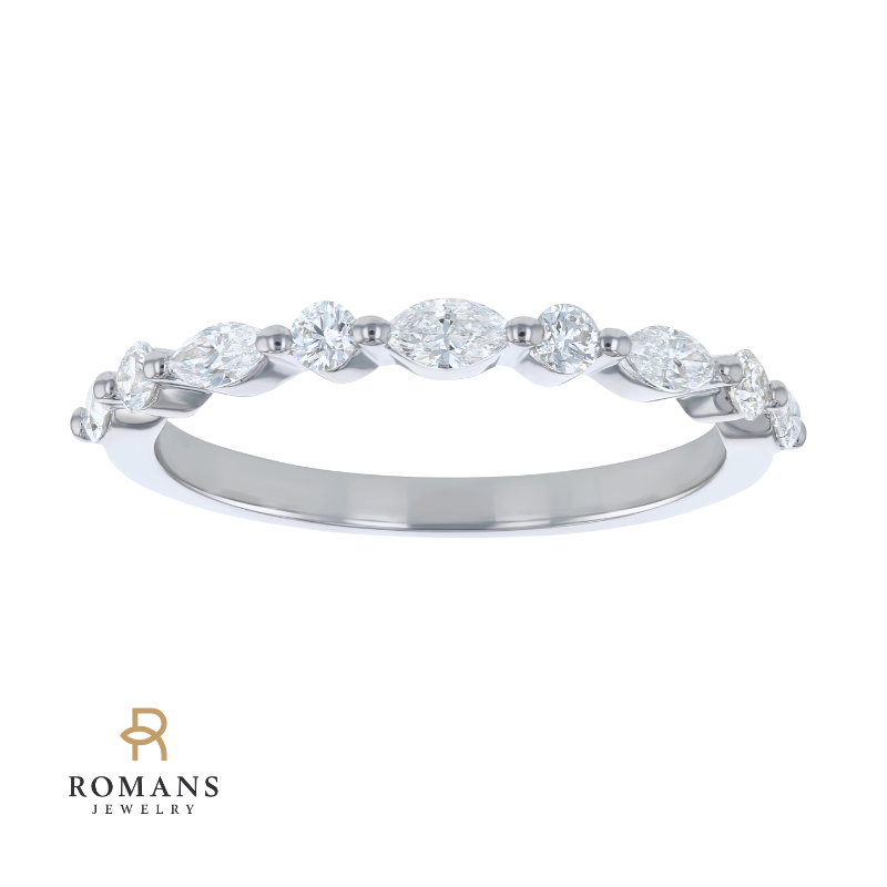 Floating Marquise Round Diamond Band 14K White Gold .45CTW