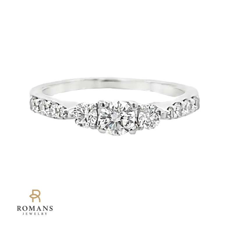 Diamond Three Stone Engagement Ring 14K White Gold .42ctw