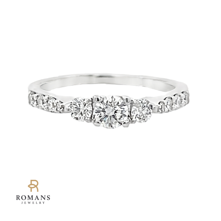 Diamond Three Stone Engagement Ring 14K White Gold .42ctw