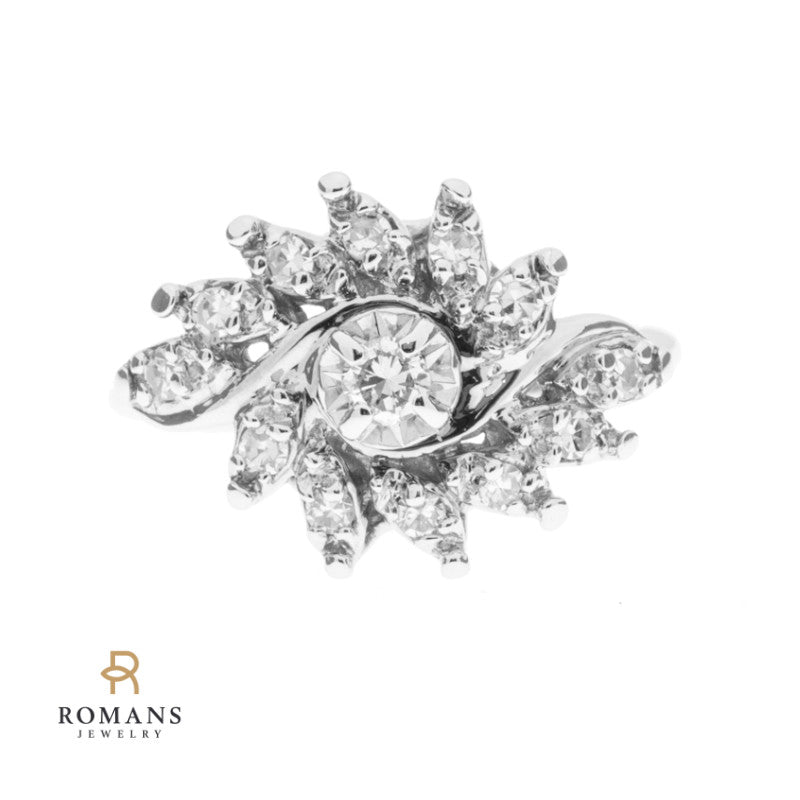 Diamond Cluster 1960's Ring 14K White Gold .30CTW