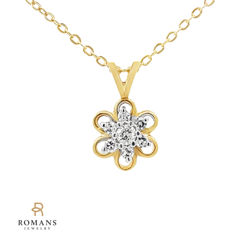 Diamond Cluster Flower Pendant 14K Two Tone