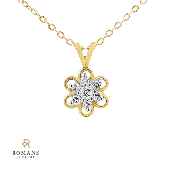 Diamond Cluster Flower Pendant 14K Two Tone