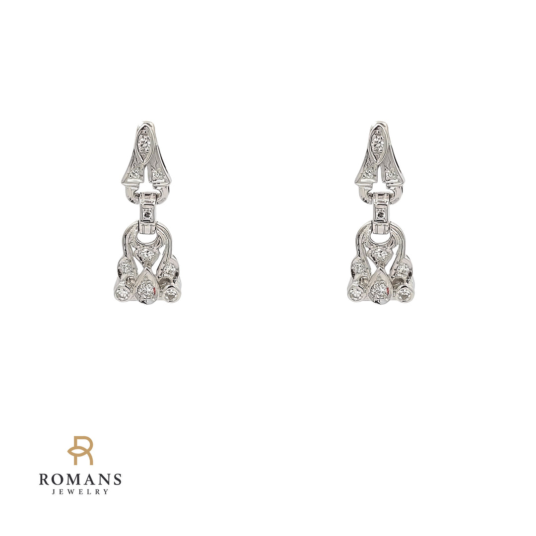 Diamond Dangle Stud Earrings 14K White Gold 0.50CT