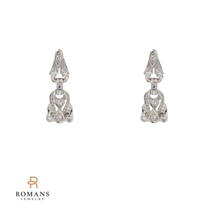 Diamond Dangle Stud Earrings 14K White Gold 0.50CT