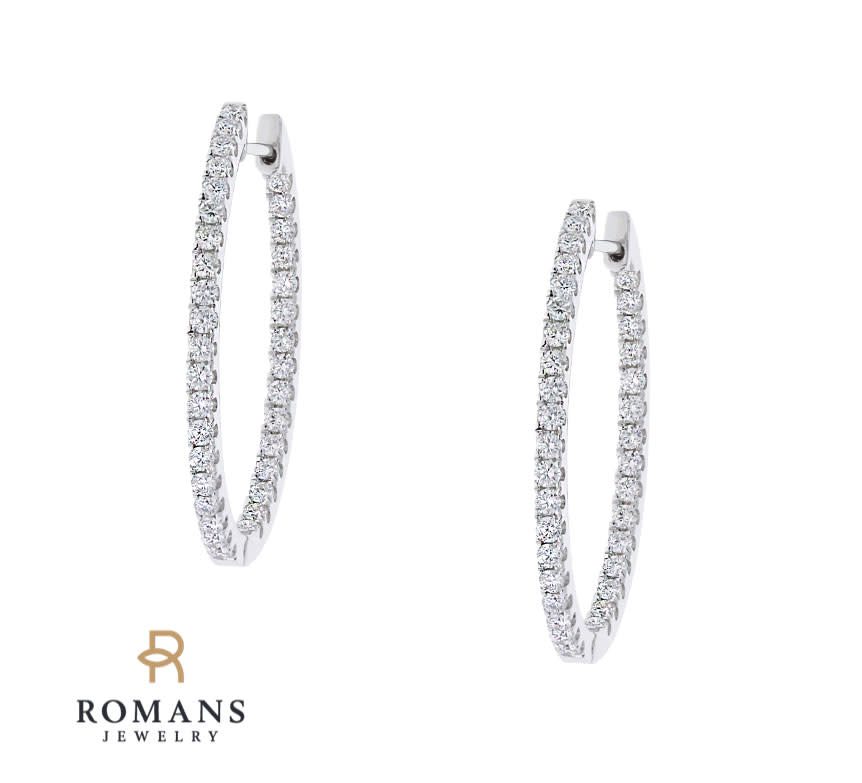 Diamond Double Row Hoop Earring 14K White Gold 1.35CTW
