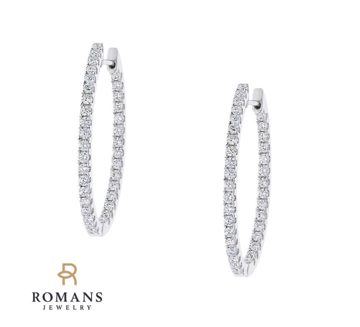 Diamond Double Row Hoop Earring 14K White Gold 1.35CTW