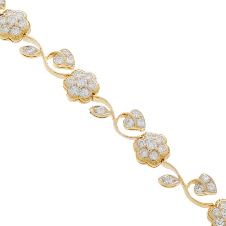 Diamond Flower Bracelet 14K Yellow Gold 2.36 CTW