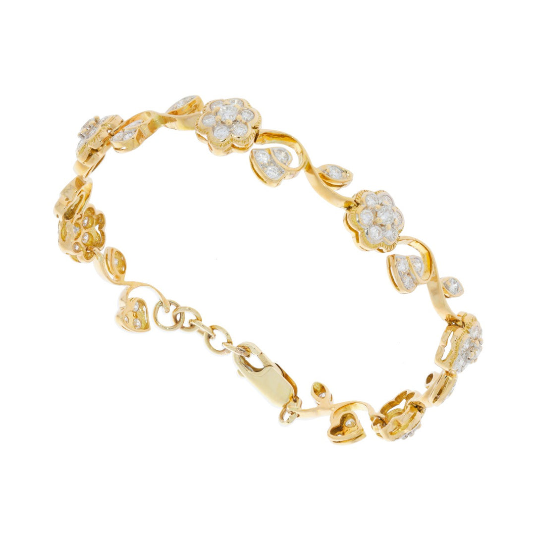 Diamond Flower Bracelet 14K Yellow Gold 2.36 CTW
