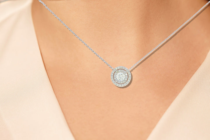 Diamond Round Halo Pendant 14K White Gold 1.38CTW