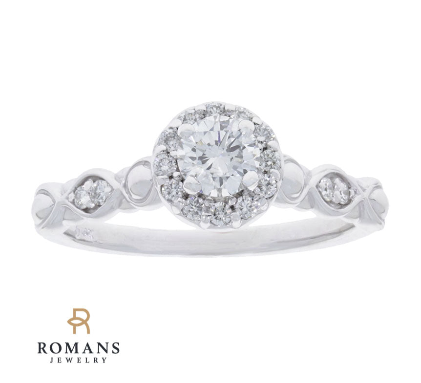Diamond Halo Engagement Ring 14K White Gold .54 CT