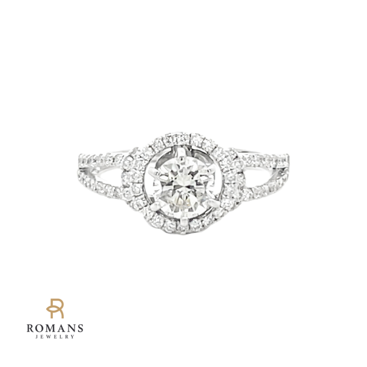 Diamond Halo Engagement Ring 14K White Gold 1.16CTW
