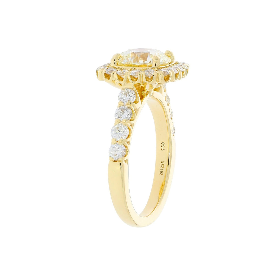 Diamond Halo Engagement Ring 18K Yellow Gold 1.76 CT
