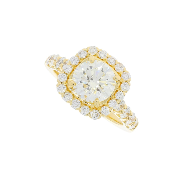 Diamond Halo Engagement Ring 18K Yellow Gold 1.76 CT