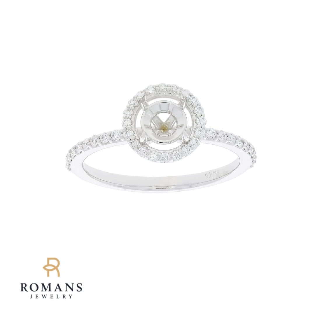 Diamond Halo Engagement Ring Semi-Set 14K White Gold