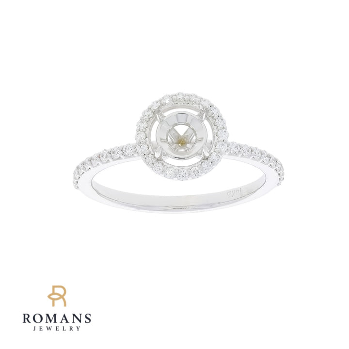 Diamond Halo Engagement Ring Semi-Set 14K White Gold