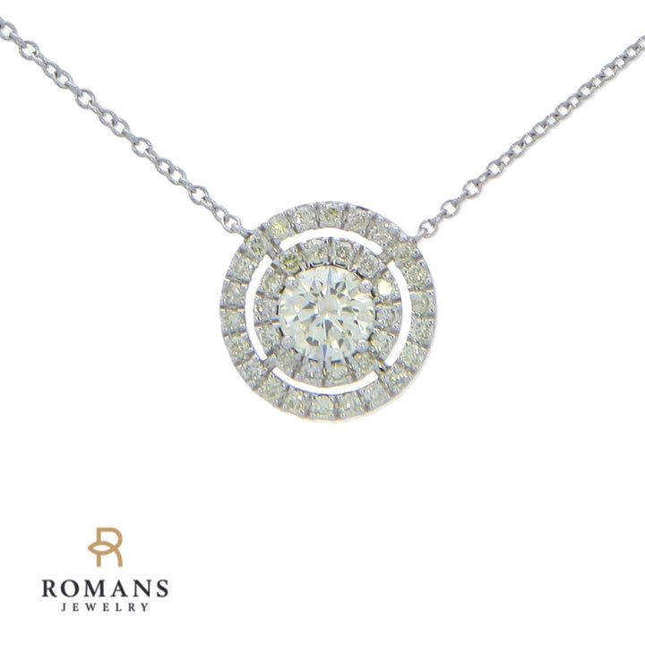 Diamond Round Halo Pendant 14K White Gold 1.38CTW