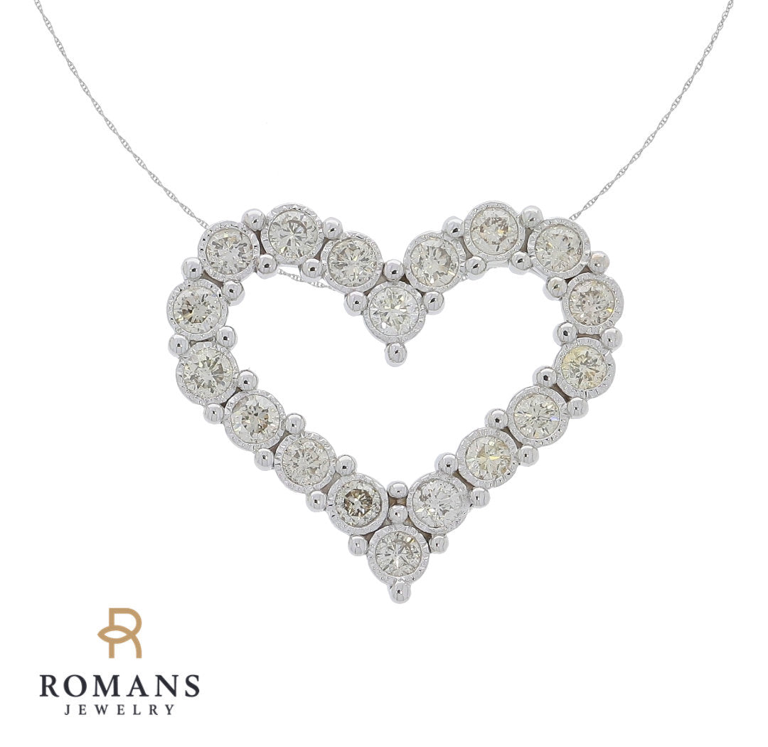 Diamond Heart Pendant Necklace 14K White Gold .45CTW
