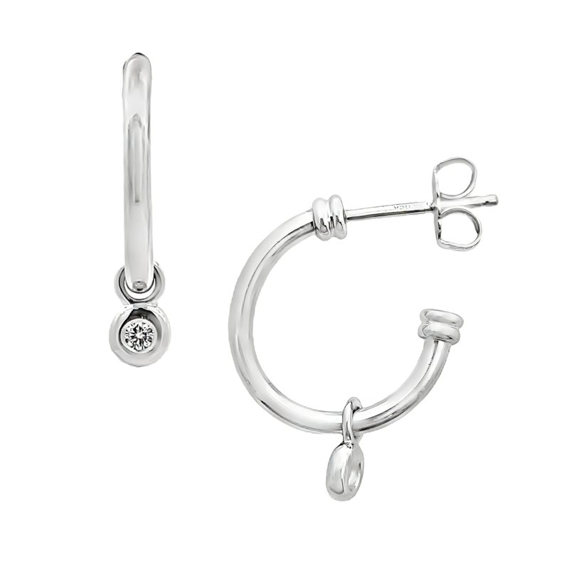 Diamond Half Hoop Earrings Platinum .10CT