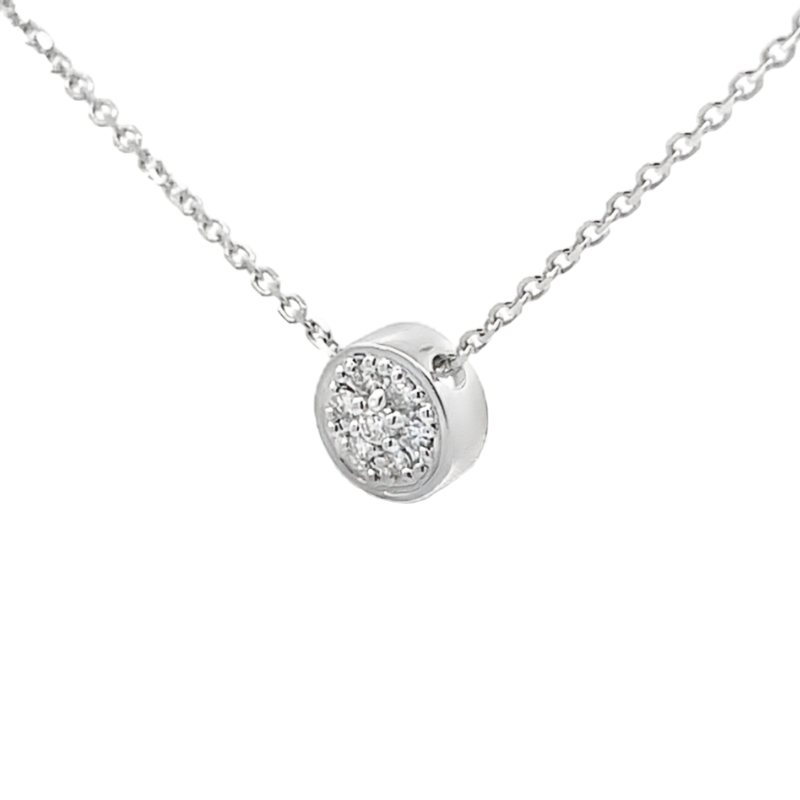 Round Diamond Pavé Cluster Necklace 14K White Gold 0.09CT