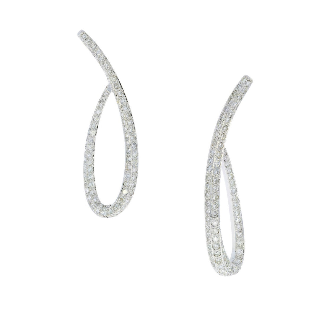 Diamond Pave-Set Tear Drop Earrings 18K White Gold 3.50CT