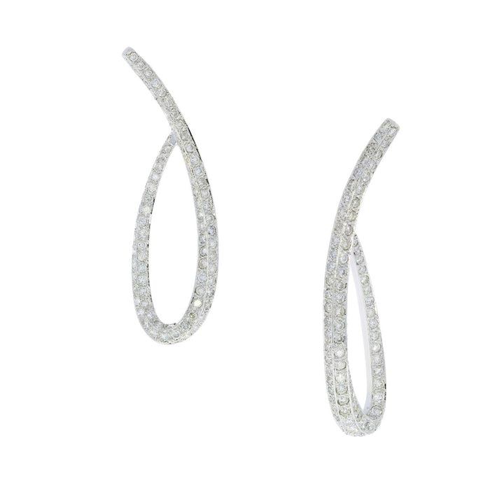 Diamond Pave-Set Tear Drop Earrings 18K White Gold 3.50CT