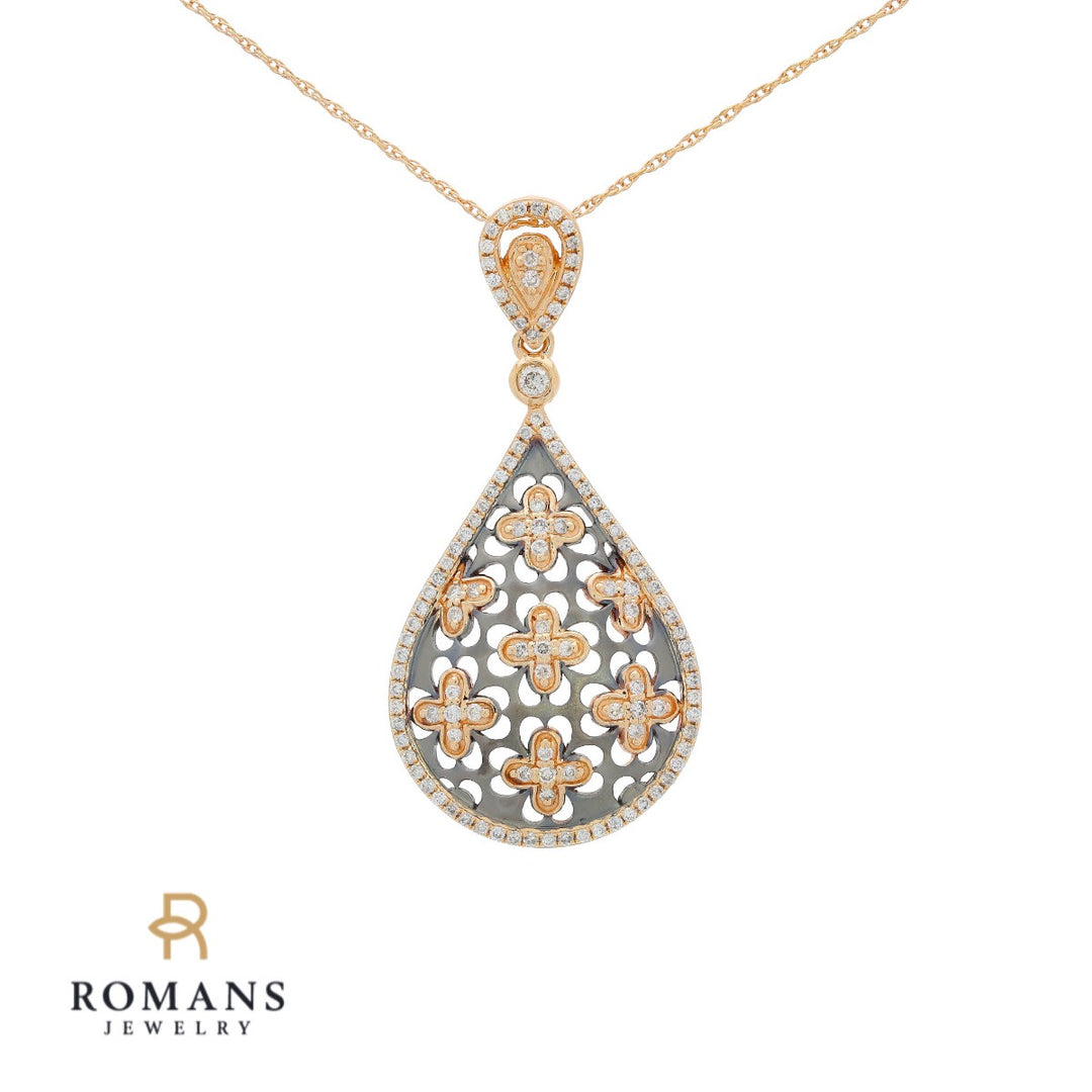 Diamond Pear Drop Necklace 14K Rose Gold .37CTW