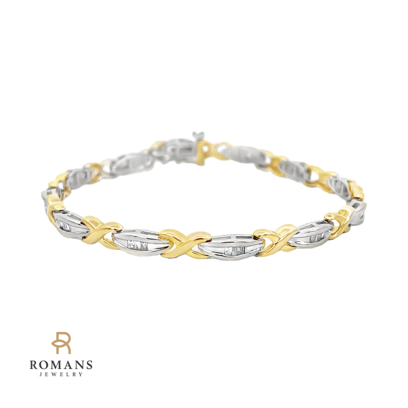 Diamond Tennis X Link Bracelet 14K Two Tone .54 CTW