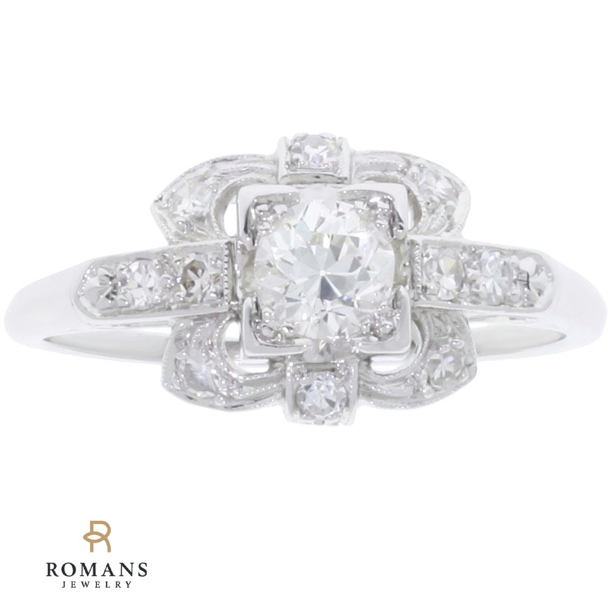 Diamond Vintage Engagement Ring 1930's Platinum .34 CT