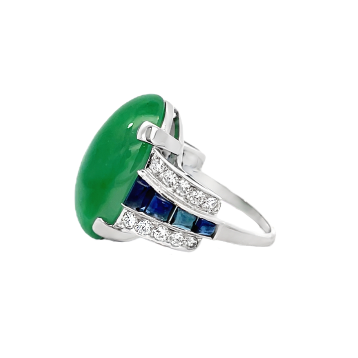 Jadeite Jade Sapphire Diamond Ring Platinum GIA