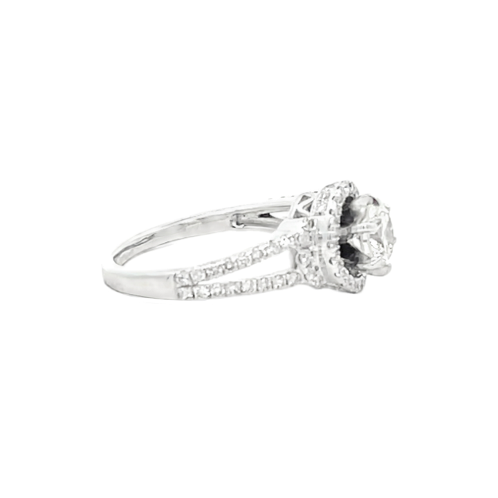 Diamond Halo Engagement Ring 14K White Gold 1.16CTW