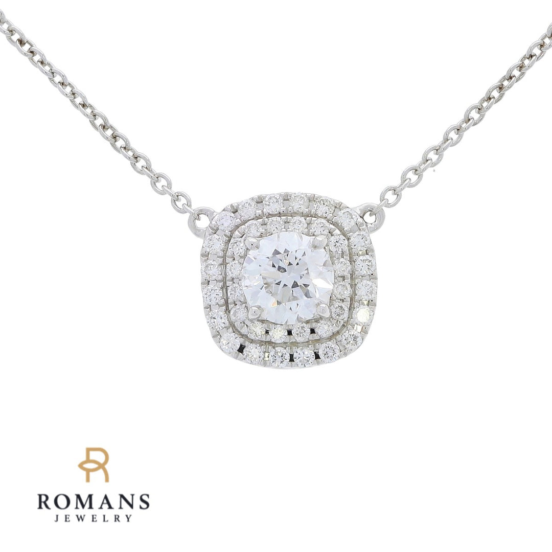 Double Halo Diamond Pendant Necklace .94CTW