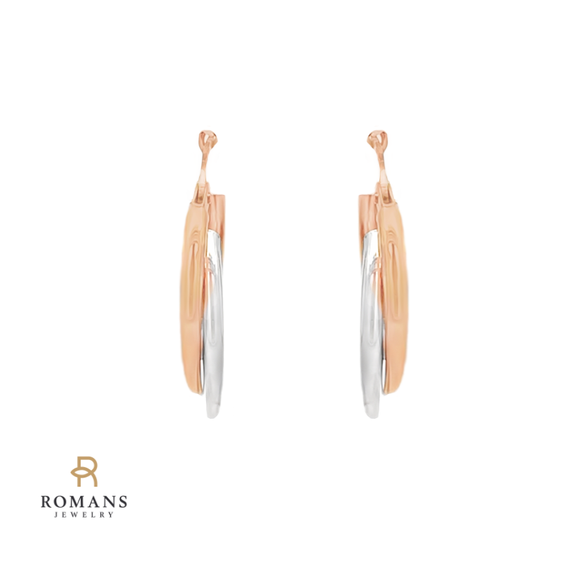 Double Hoop Earrings Two Tone 14K Gold