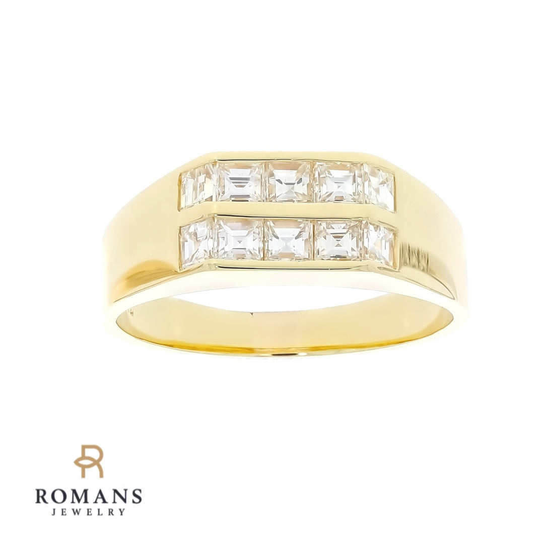 Double Row Diamond Men's Band 18K Yellow Gold 1CTW