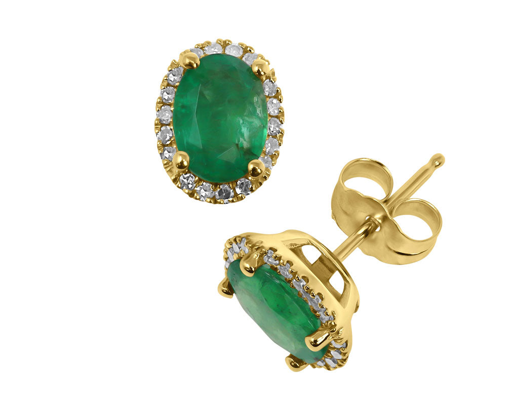 Emerald Diamond Halo Studs 14K Yellow Gold 1.37CTW