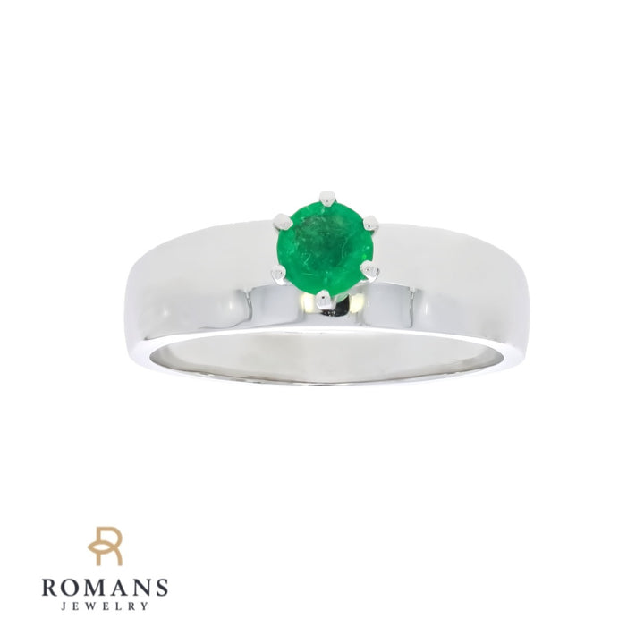 Emerald Solitaire Ring 14K White Gold .45 CT