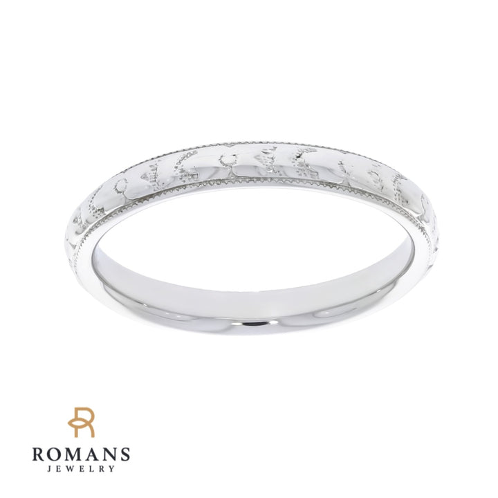 Engraved Vintage Band 18K White Gold