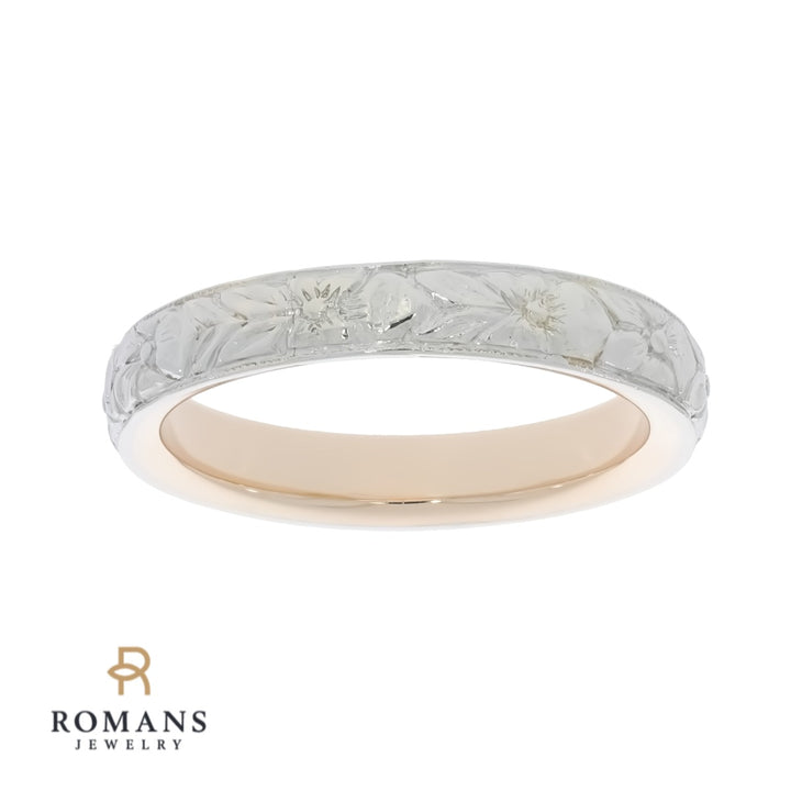 Engraved Wedding Band 4mm Platinum 18K Rose Gold