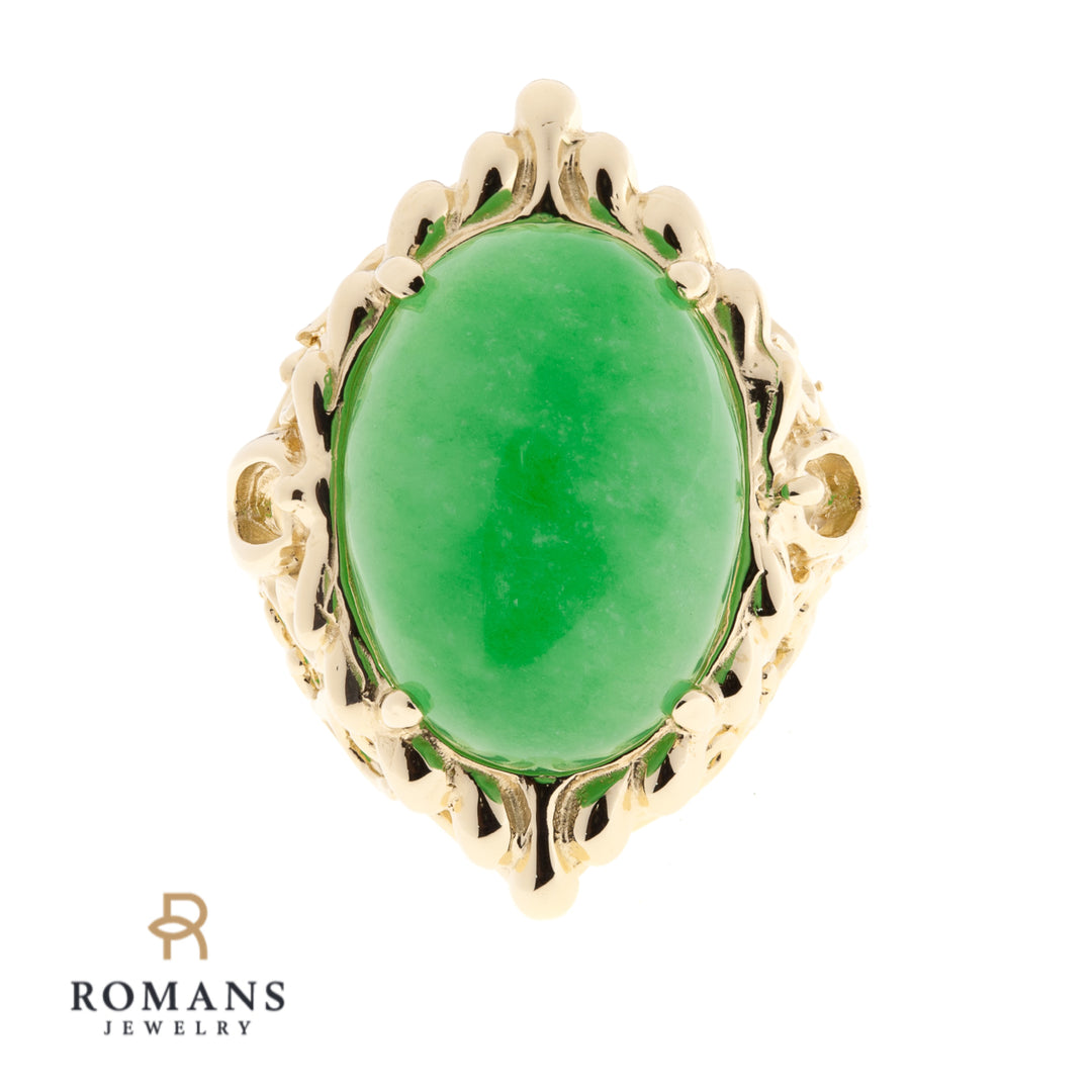 Filigree Jade Ring 14K Yellow Gold 13 CT