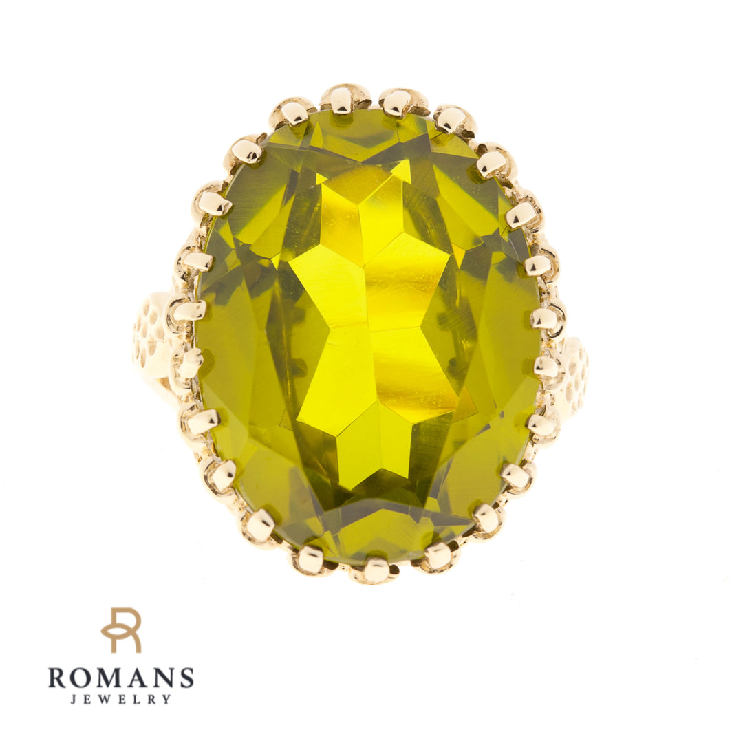 Filigree Peridot Ring 14K Yellow Gold 13 CT