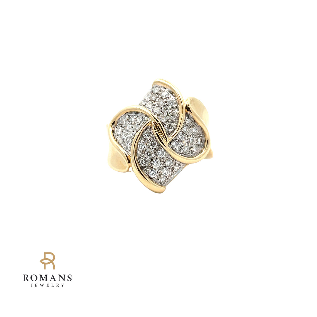 Flower Cluster Diamond Ring 14K Two Tone Gold 0.46CT