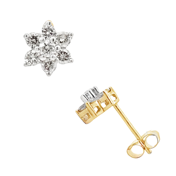 Flower Cluster Diamond Stud Earrings 14K Yellow Gold 0.28CT