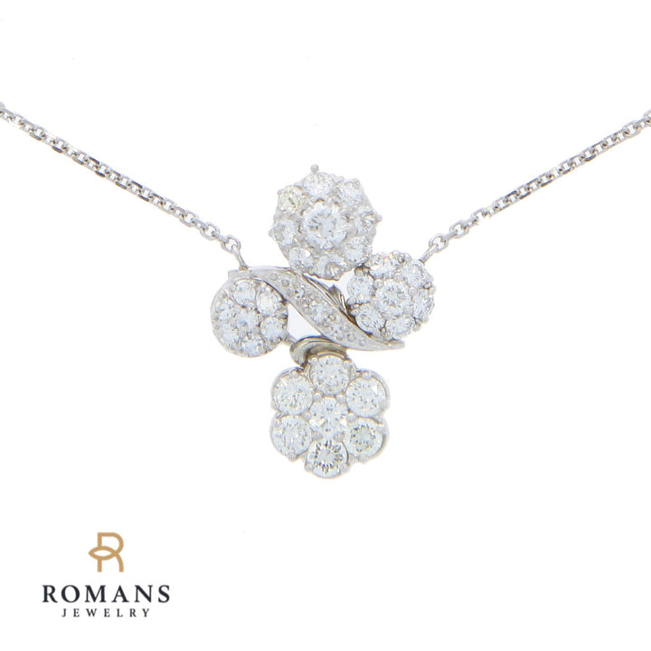 Flower Diamond Vintage Necklace 14K White Gold 2.87CTW